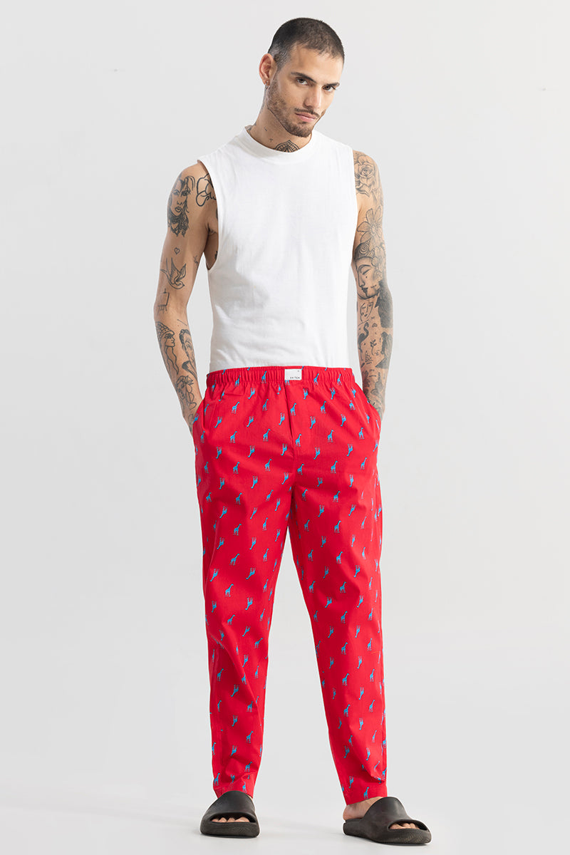 Buy Men s Giraffe Print Red Pyjama Online SNITCH