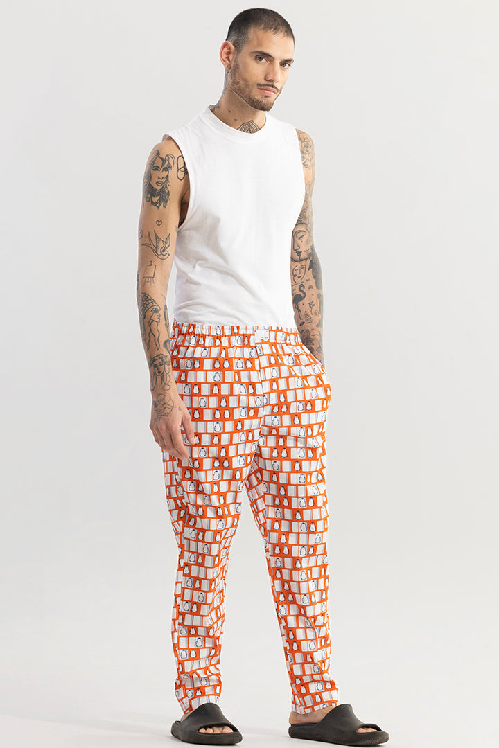 Penguin Print Orange Pyjama