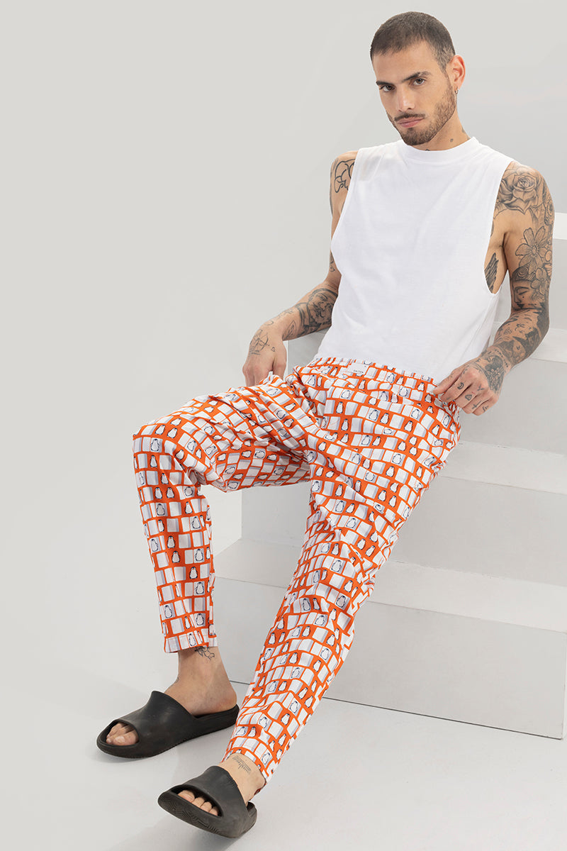 Buy Men s Penguin Print Orange Pyjama Online SNITCH