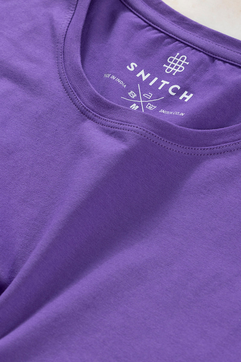 Purple Solid 4 Way Stretch Crew Neck T-Shirt
