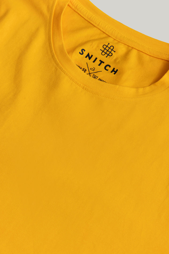 Yellow Full Sleeves 4-way Stretch Crew Neck T-Shirt