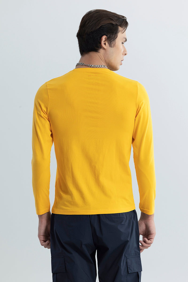 Yellow Full Sleeves 4-way Stretch Crew Neck T-Shirt