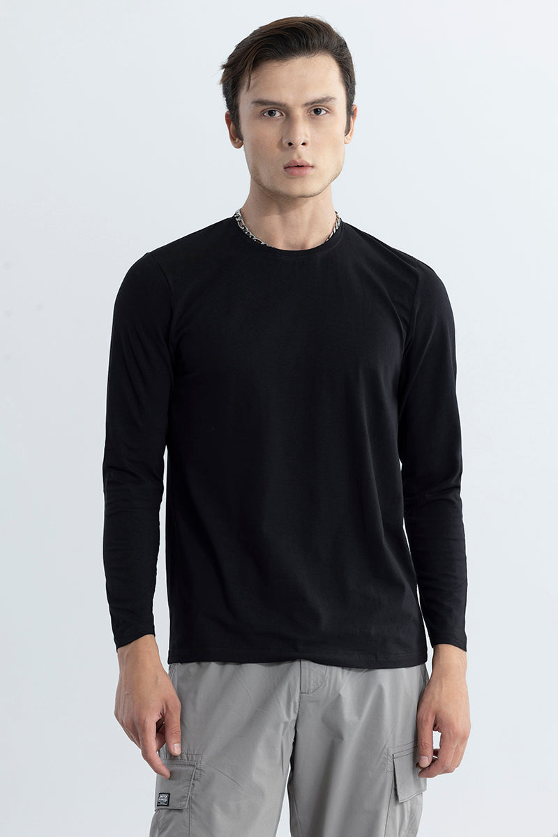 Black Full Sleeves 4-way Stretch Crew Neck T-Shirt