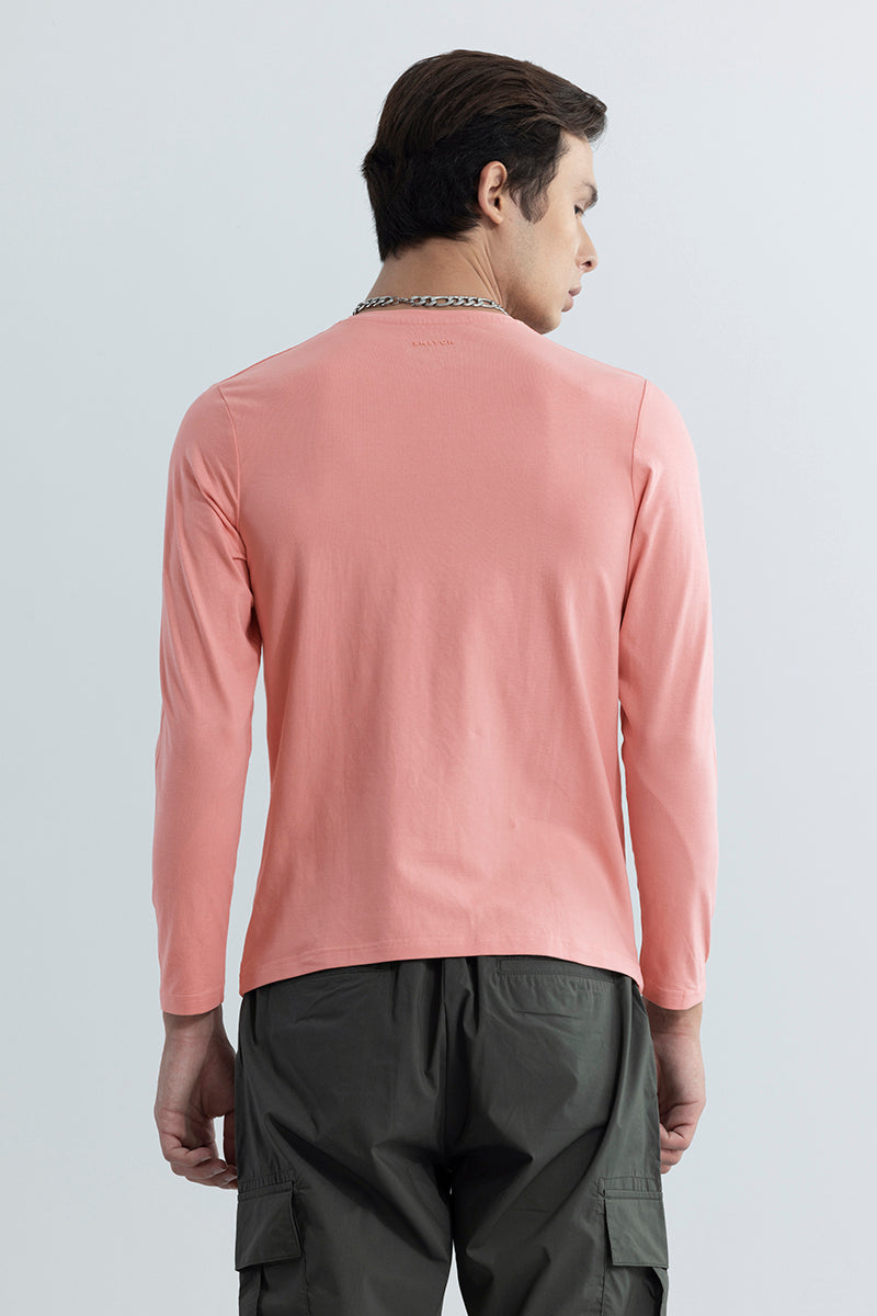 Pink Full Sleeves 4-way Stretch Crew Neck T-Shirt