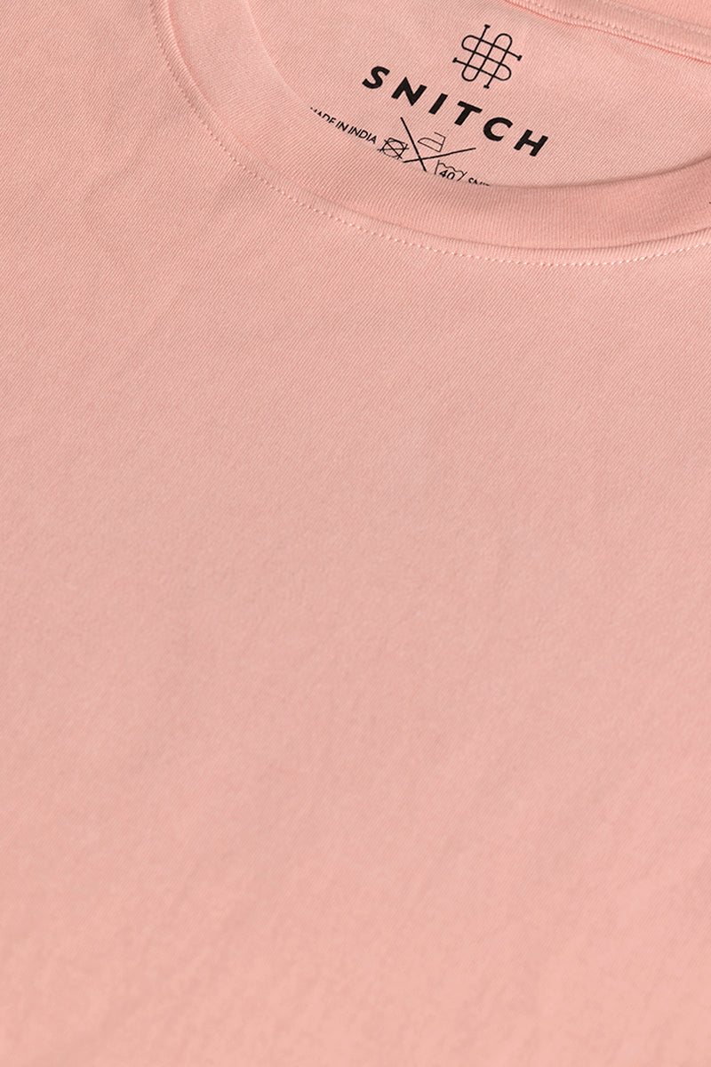 Enam Drop Shoulder Pink Full Sleeves T-Shirt