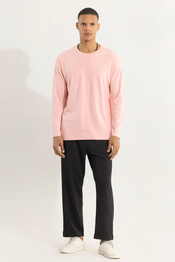 Enam Drop Shoulder Pink Full Sleeves T-Shirt
