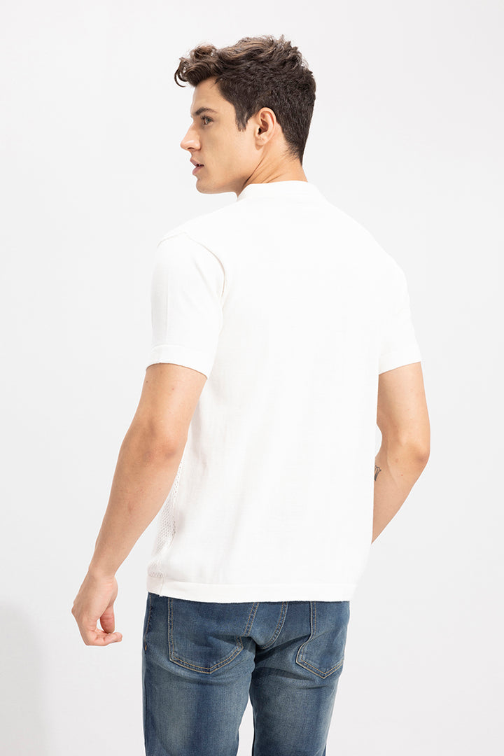 Buy Men's Mesh Knit White Polo T-Shirt Online | SNITCH