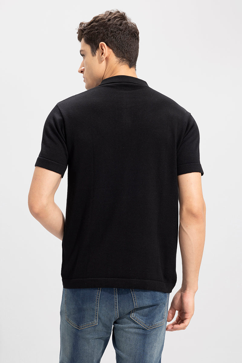 Mesh Knit Black Polo T-Shirt