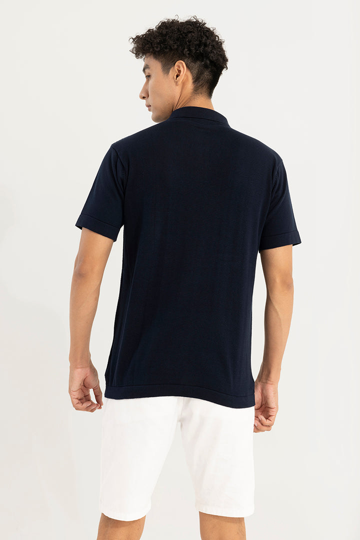 Mesh Design Navy Polo T-Shirt