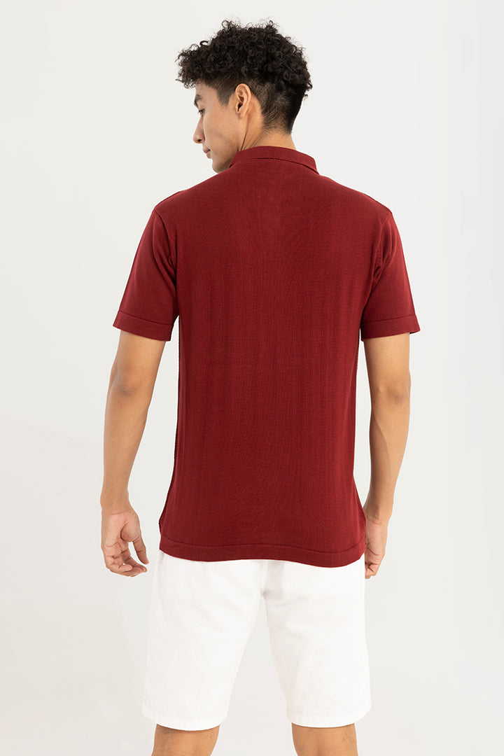 Mesh Design Red Polo T-Shirt