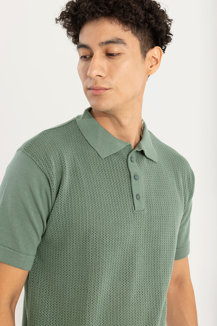 Mesh Design Green Polo T-Shirt