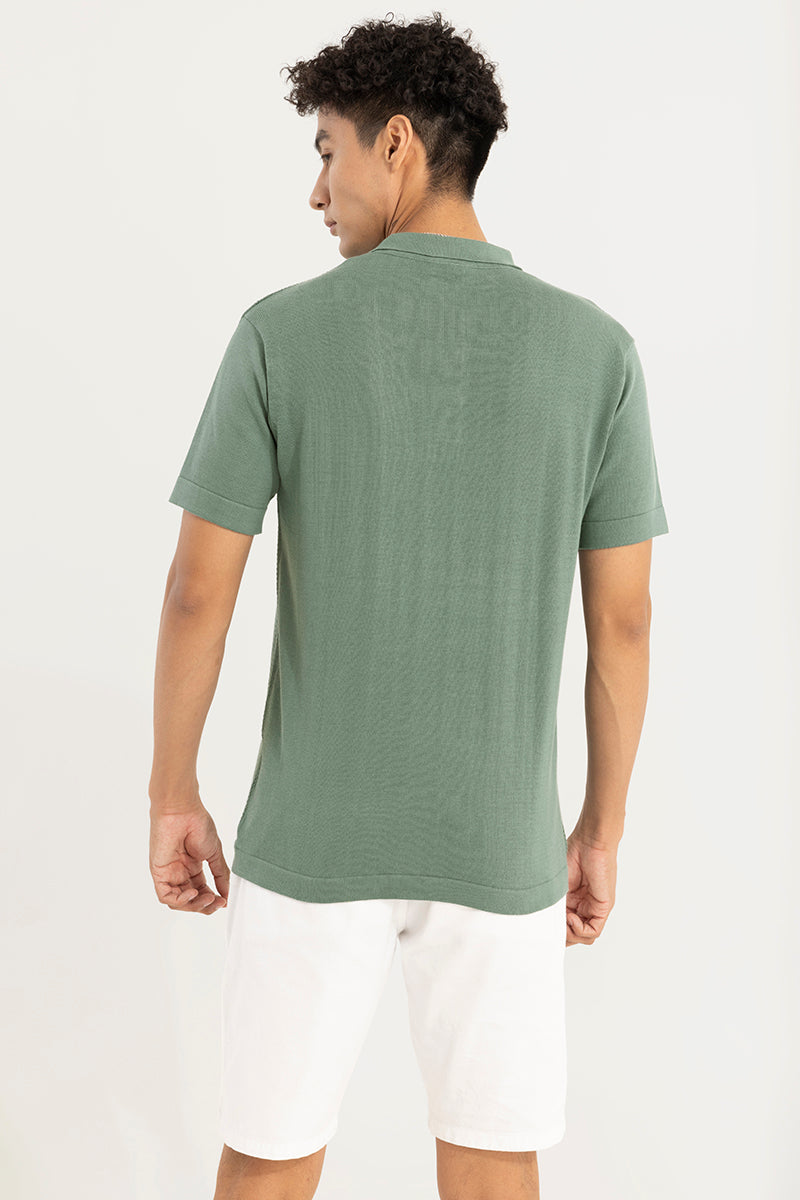 Mesh Design Green Polo T-Shirt