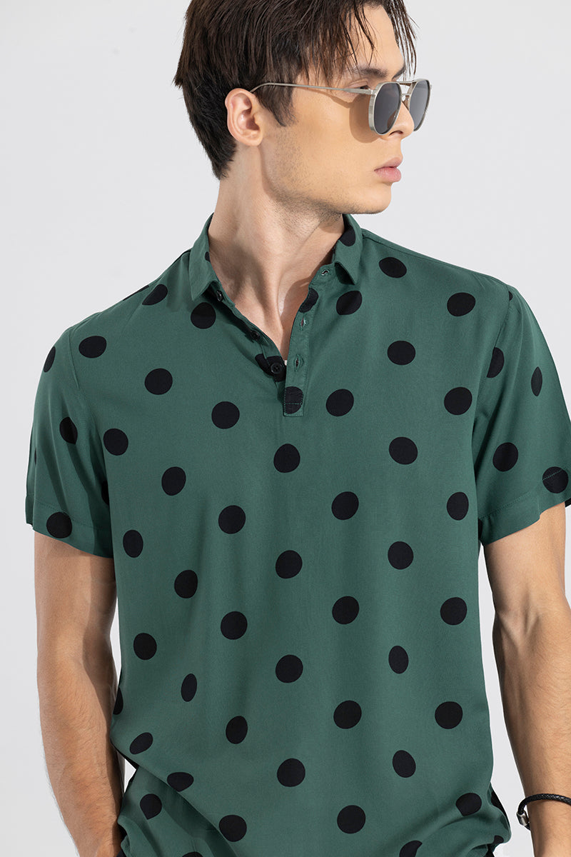 Polka Dotted Dark Green Polo T-Shirt