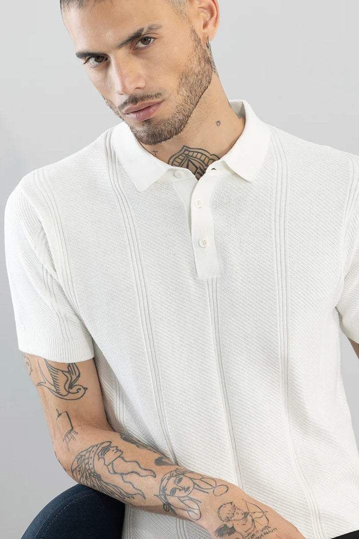 Coulter Knitted White Polo T-Shirt