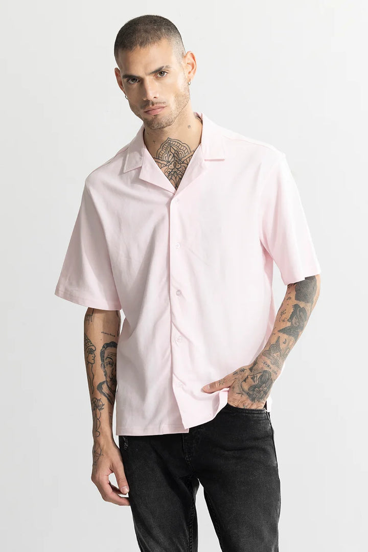 Basic Knitted Light Pink Oversized Shirt