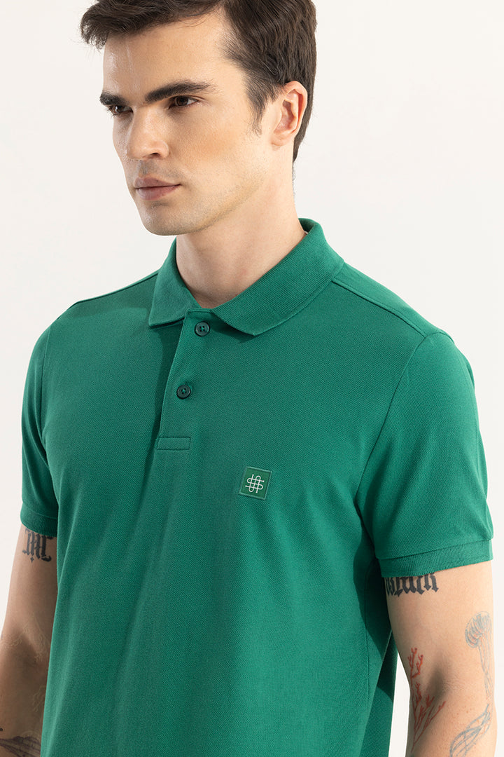 Incise Logo Solid Green Polo T-Shirt