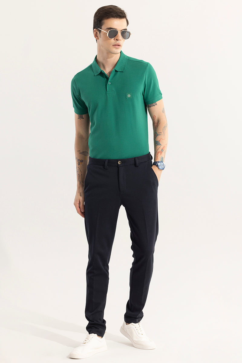 Incise Logo Solid Green Polo T Shirt