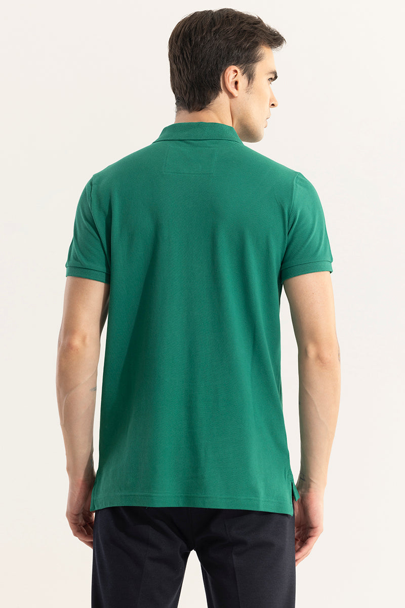Incise Logo Solid Green Polo T-Shirt