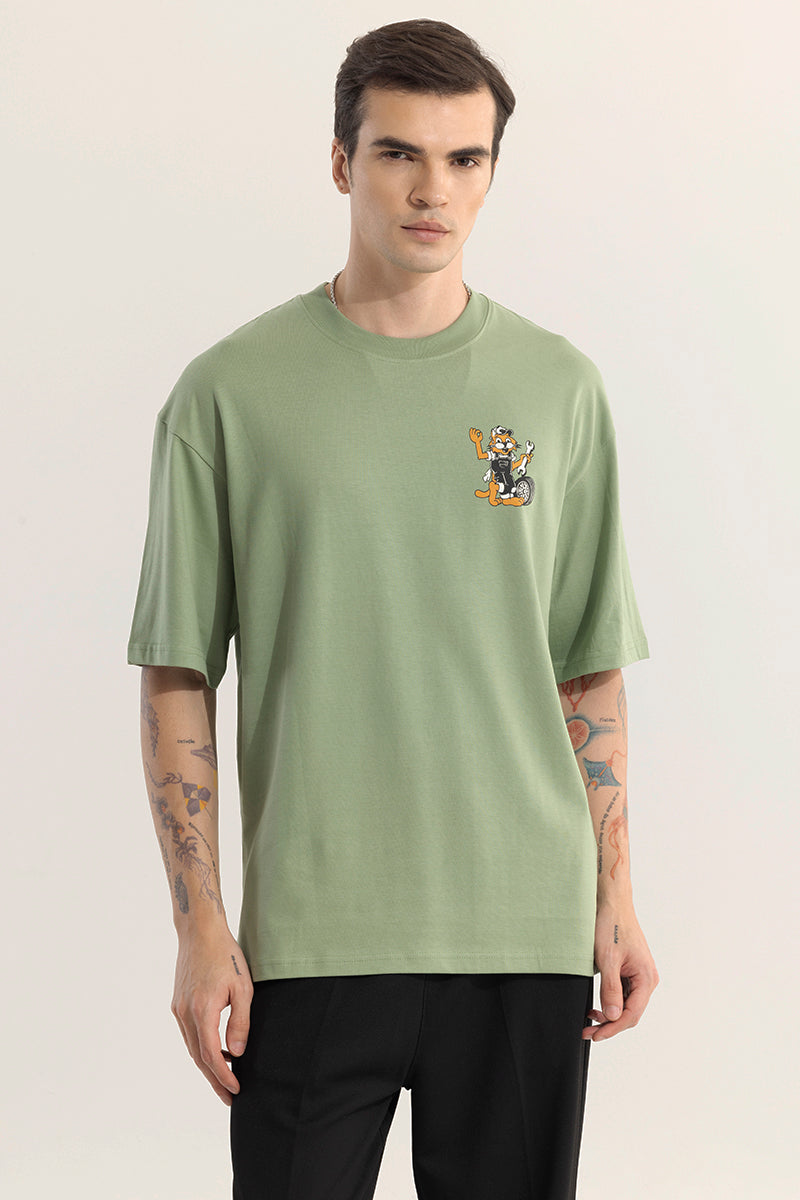 Buy Men's Worn Out Customs Green Oversized t-Shirt Online | SNITCH