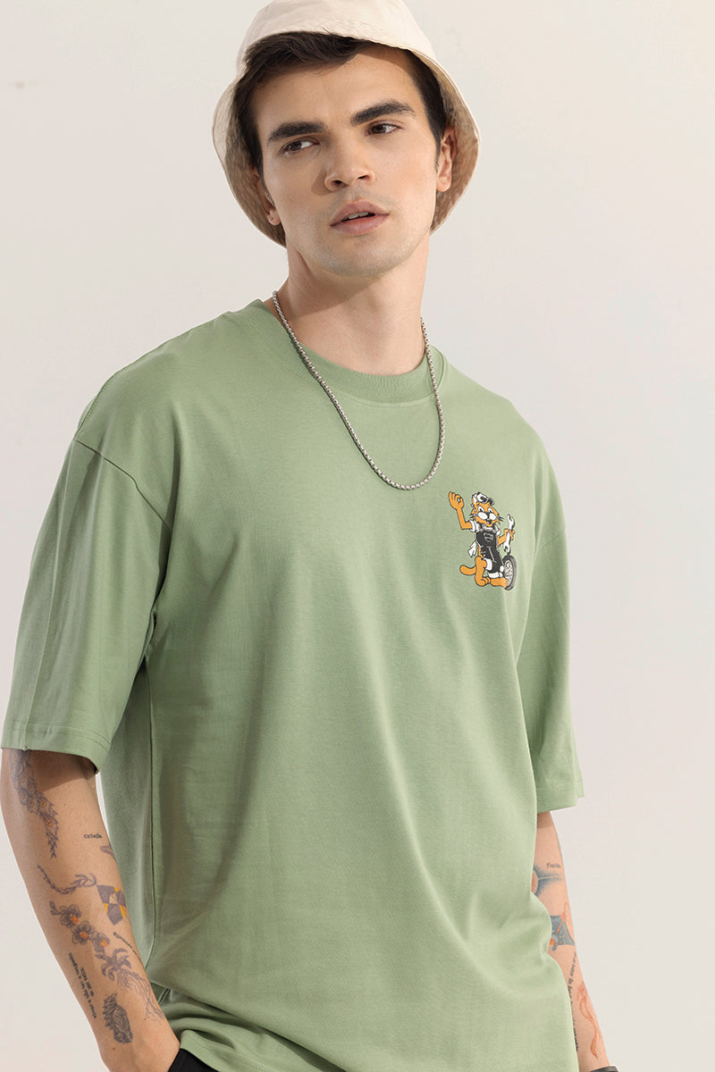 Buy Men's Worn Out Customs Green Oversized t-Shirt Online | SNITCH