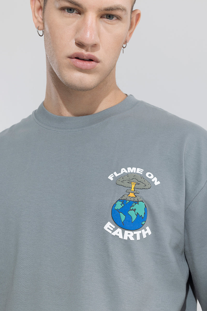 Flame On Earth Grey Oversized T Shirt