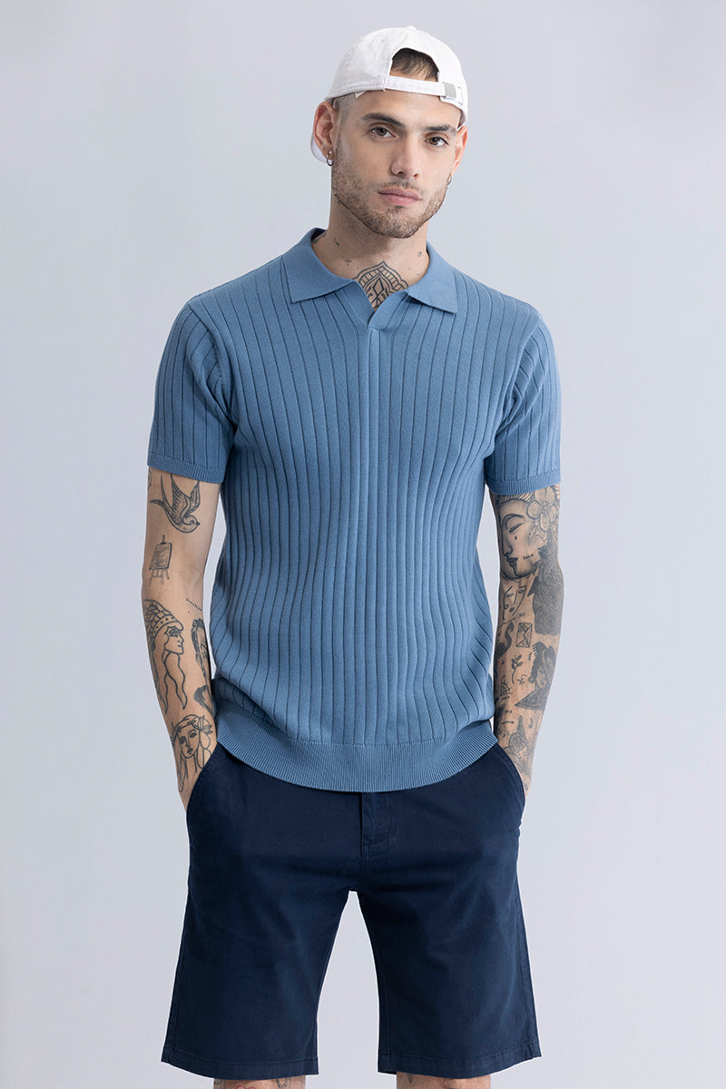 Sleek Striped Blue Polo T-Shirt