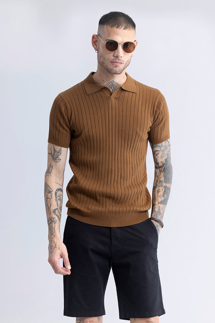 Sleek Striped Brown Polo T-Shirt