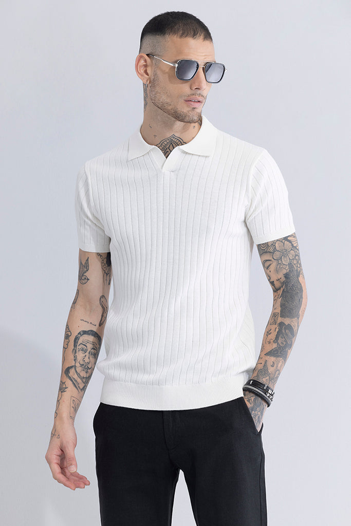 Sleek Striped White Polo T Shirt
