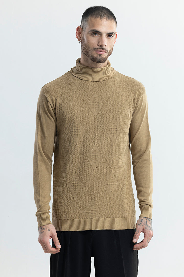 Rhomboid Beige Turtle Neck Sweater