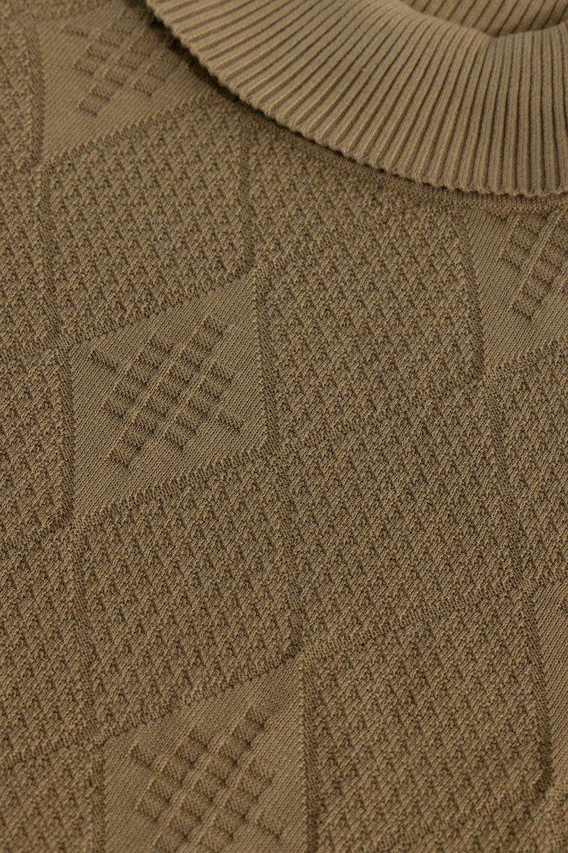 Rhomboid Beige Turtle Neck Sweater