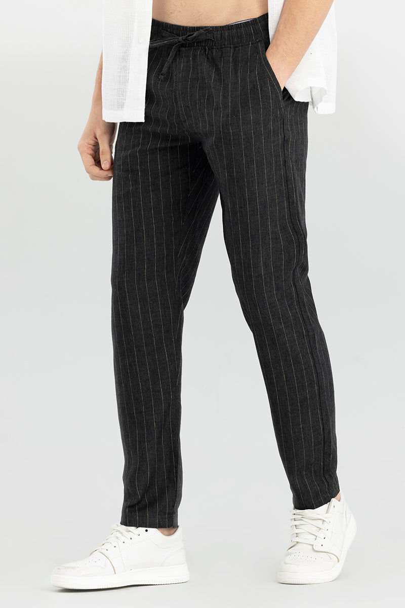 Buy Men's Aurabreeze Black Linen Pant Online | SNITCH
