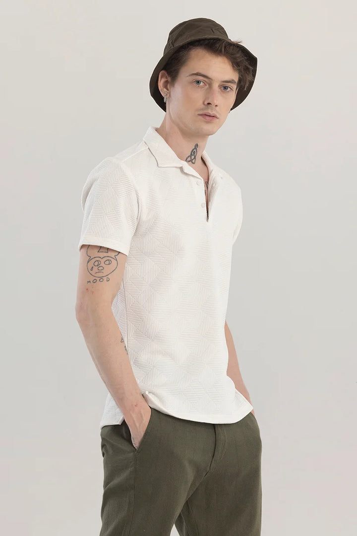 GeoVerve White Printed Polo T-Shirt
