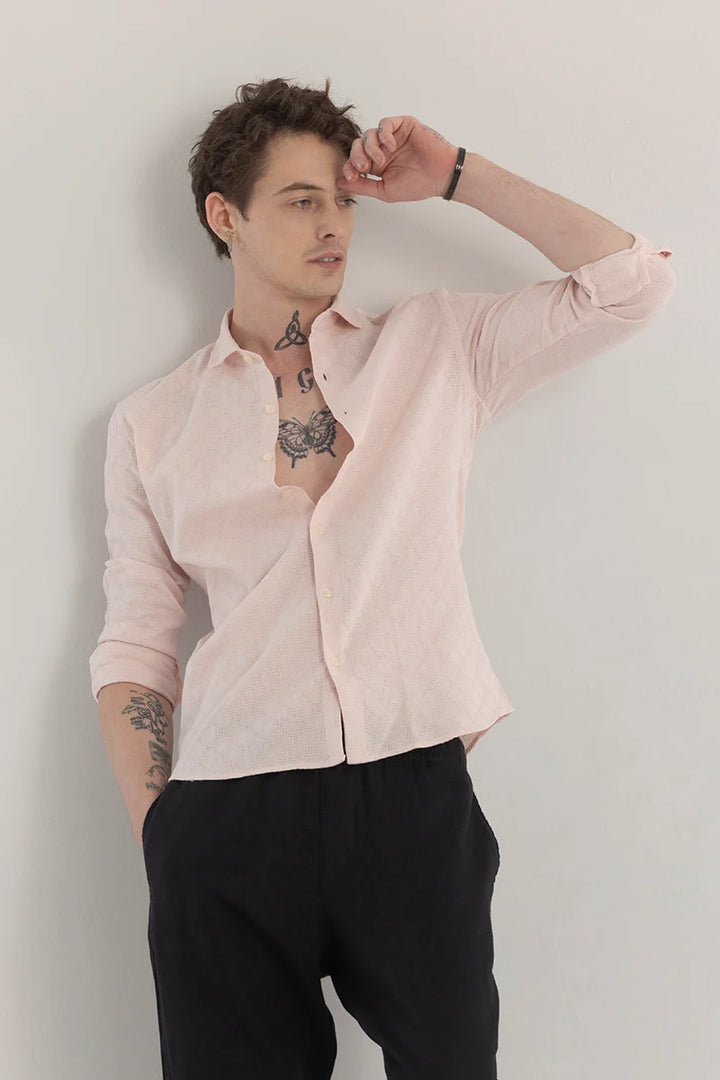 Quiltrend Pink Self Design Shirt