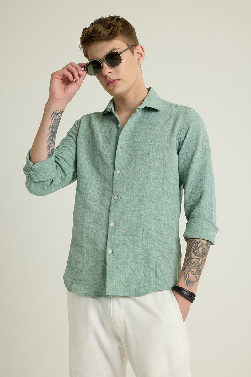 Light Green Textured Slim Fit Shirt