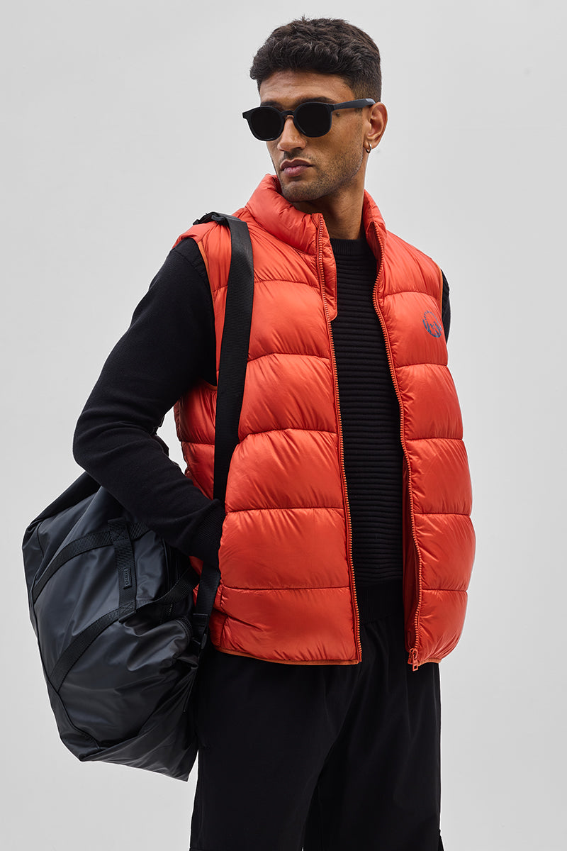 Buy Men s Orange Sleeveless Puffer Vest Online Snitch SNITCH