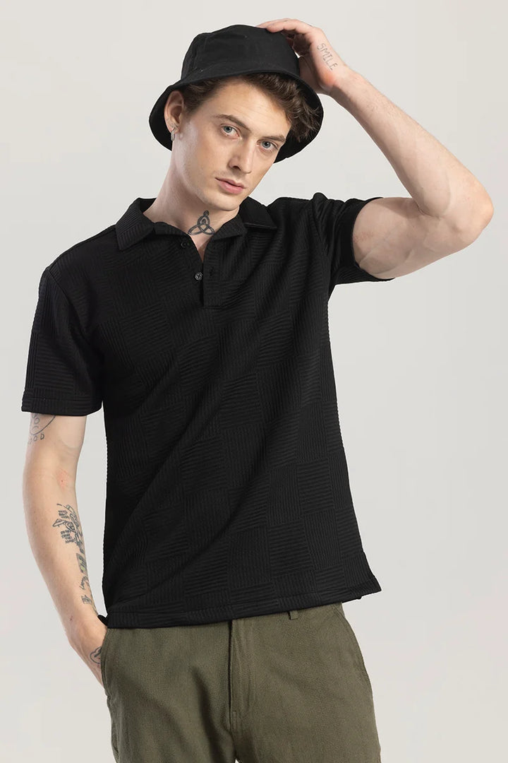 Quadrateeque Black Polo T-Shirt
