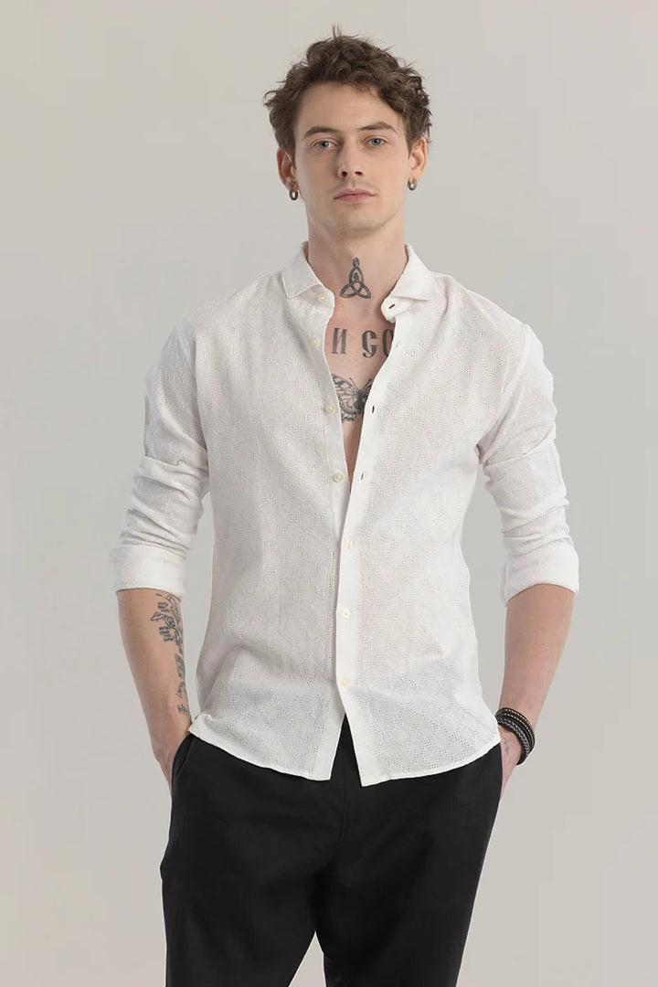 Quiltrend White Self Design Shirt