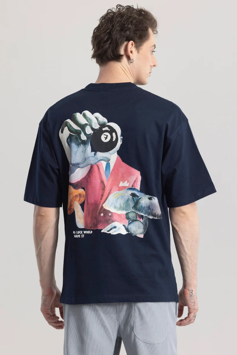 Skythread Navy Blue Graphic Oversized T-shirt