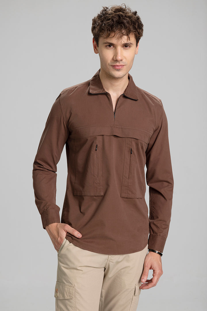 Functional Pocket Brown Shirt