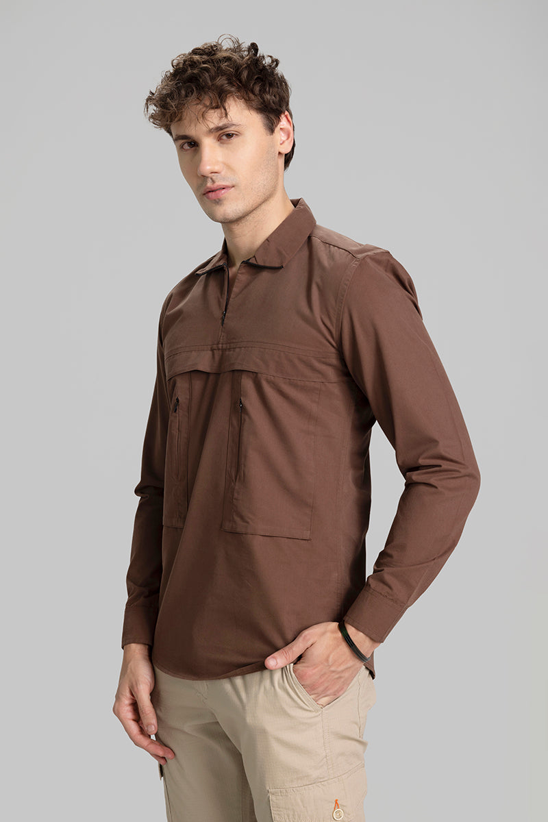 Functional Pocket Brown Shirt