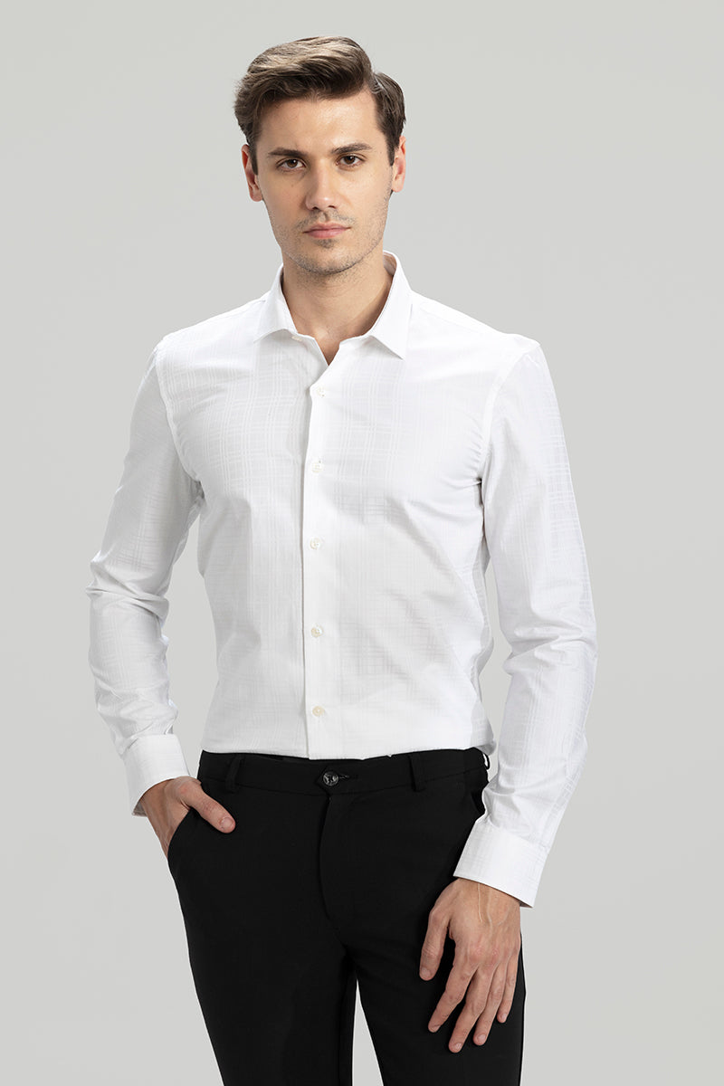 Buy Men's Multiple Square White Giza Cotton Shirt Online | SNITCH