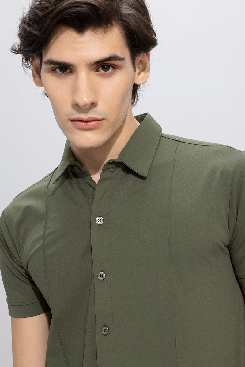 Buy Men's On Pleat Olive Shirt Online | SNITCH