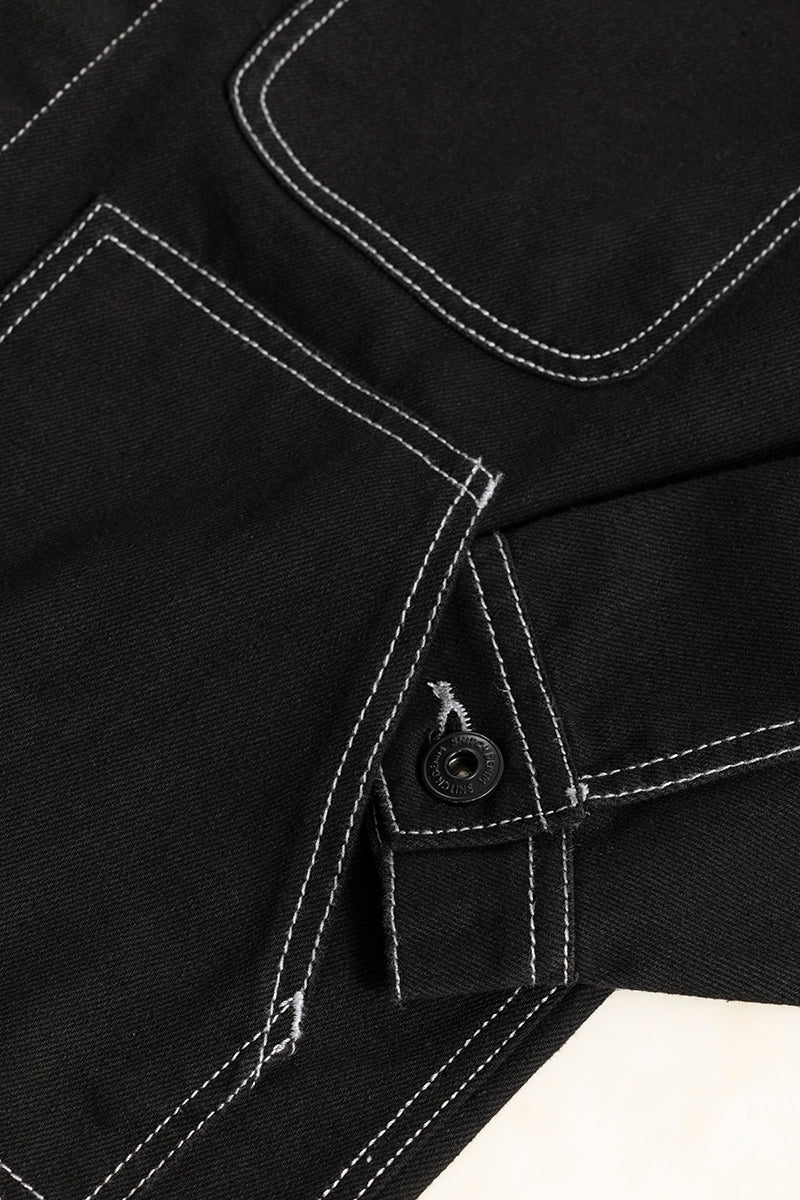 Arte Black Contrast Stitch Black Denim Jacket