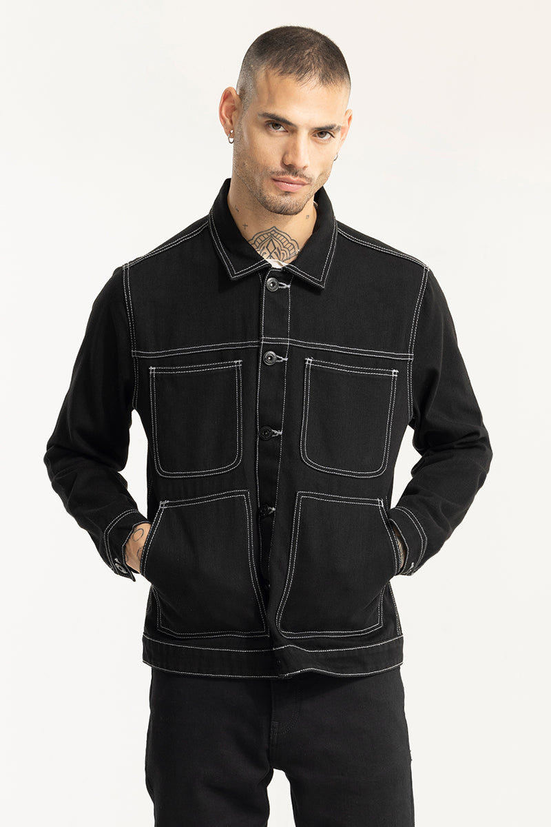 Black contrast denim jacket shop