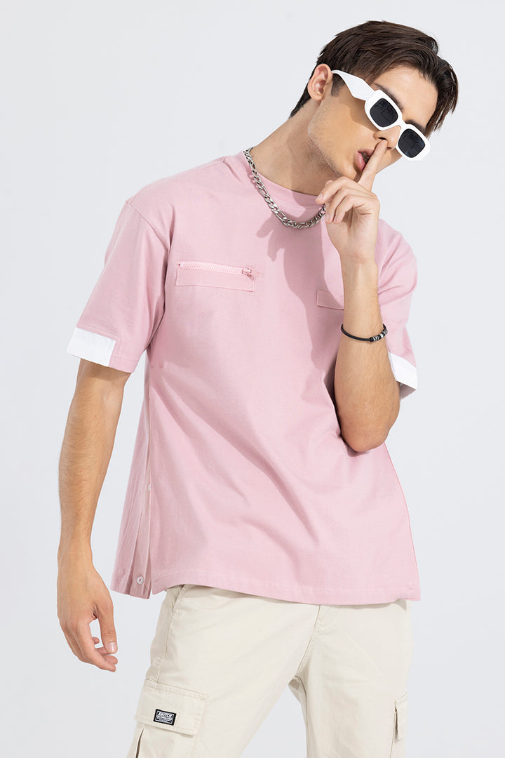 Side Slit Pink Korean Styled T-Shirt
