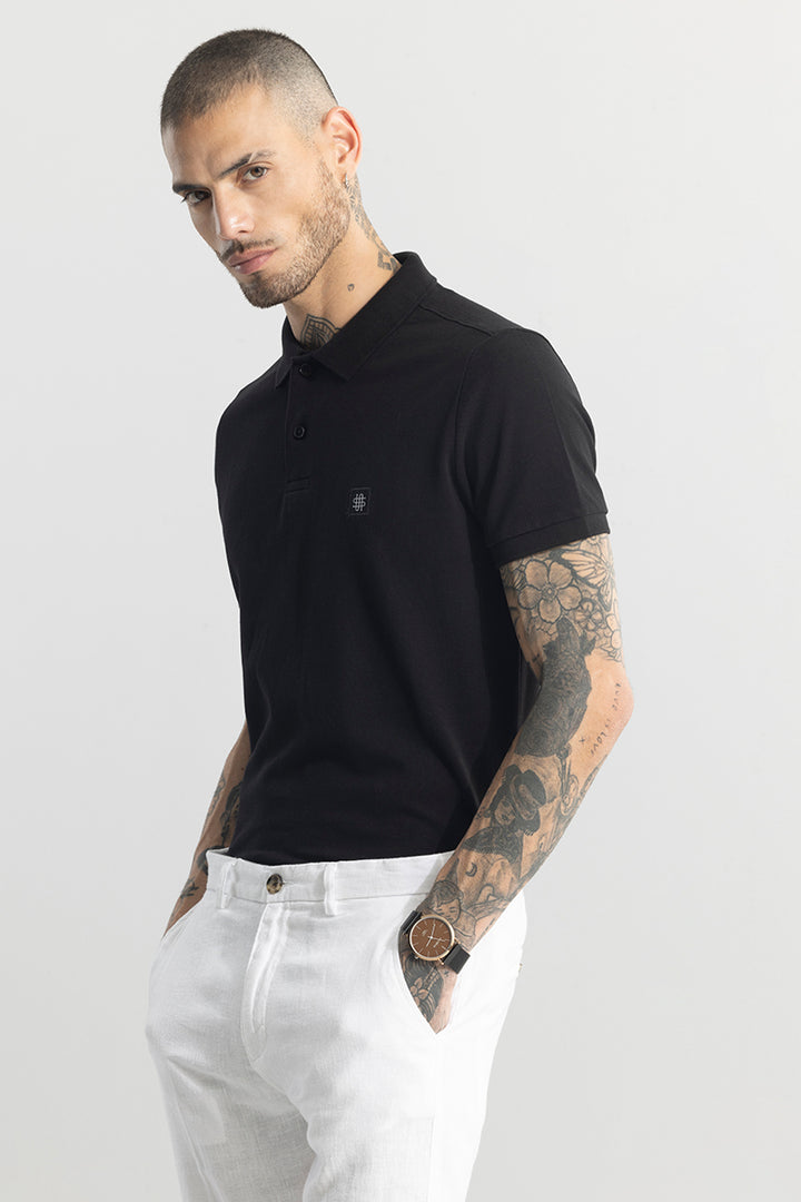 Incise Logo Black Polo T-Shirt