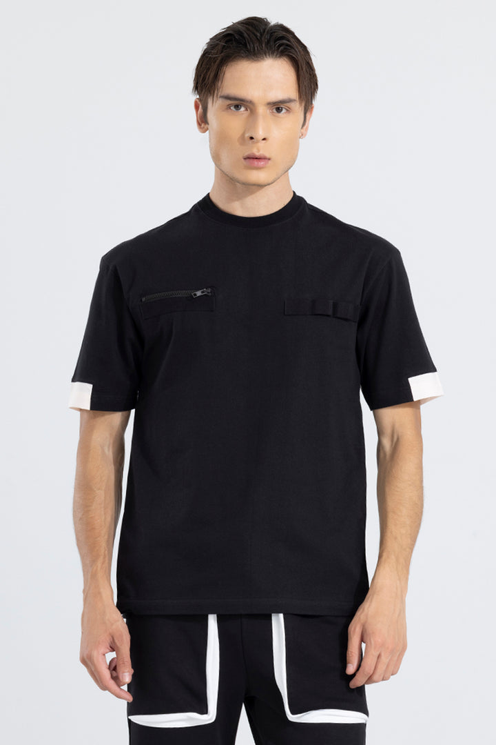Side Slit Black Korean Styled T-Shirt