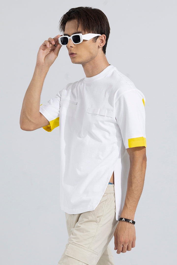 Side Slit White & Yellow Korean Styled T-Shirt
