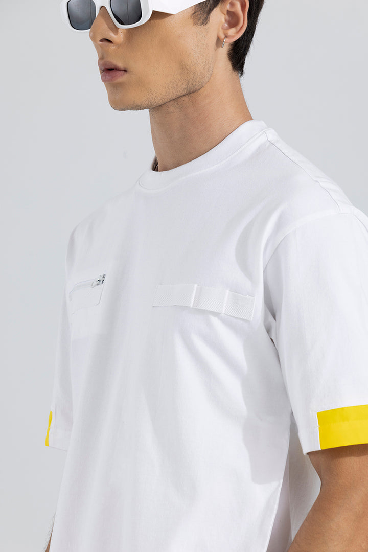 Side Slit White & Yellow Korean Styled T-Shirt