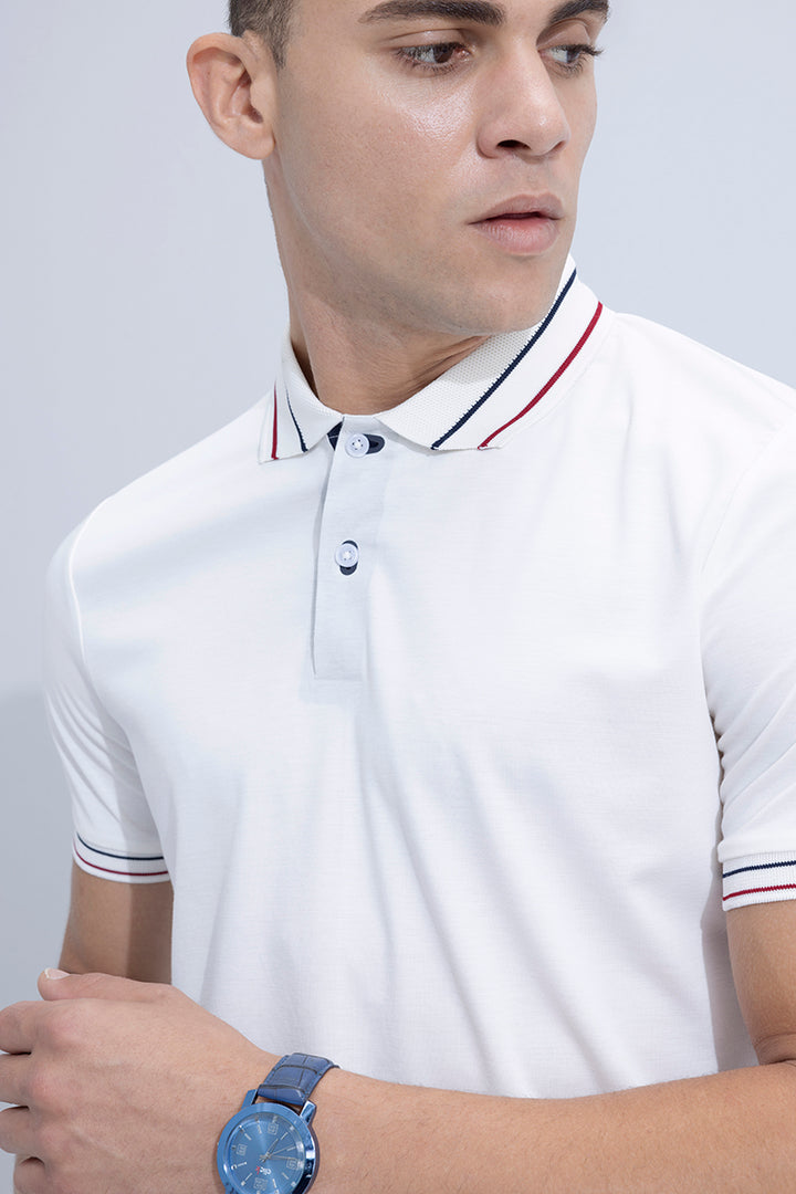 Seamless Stitch White Polo T-Shirt